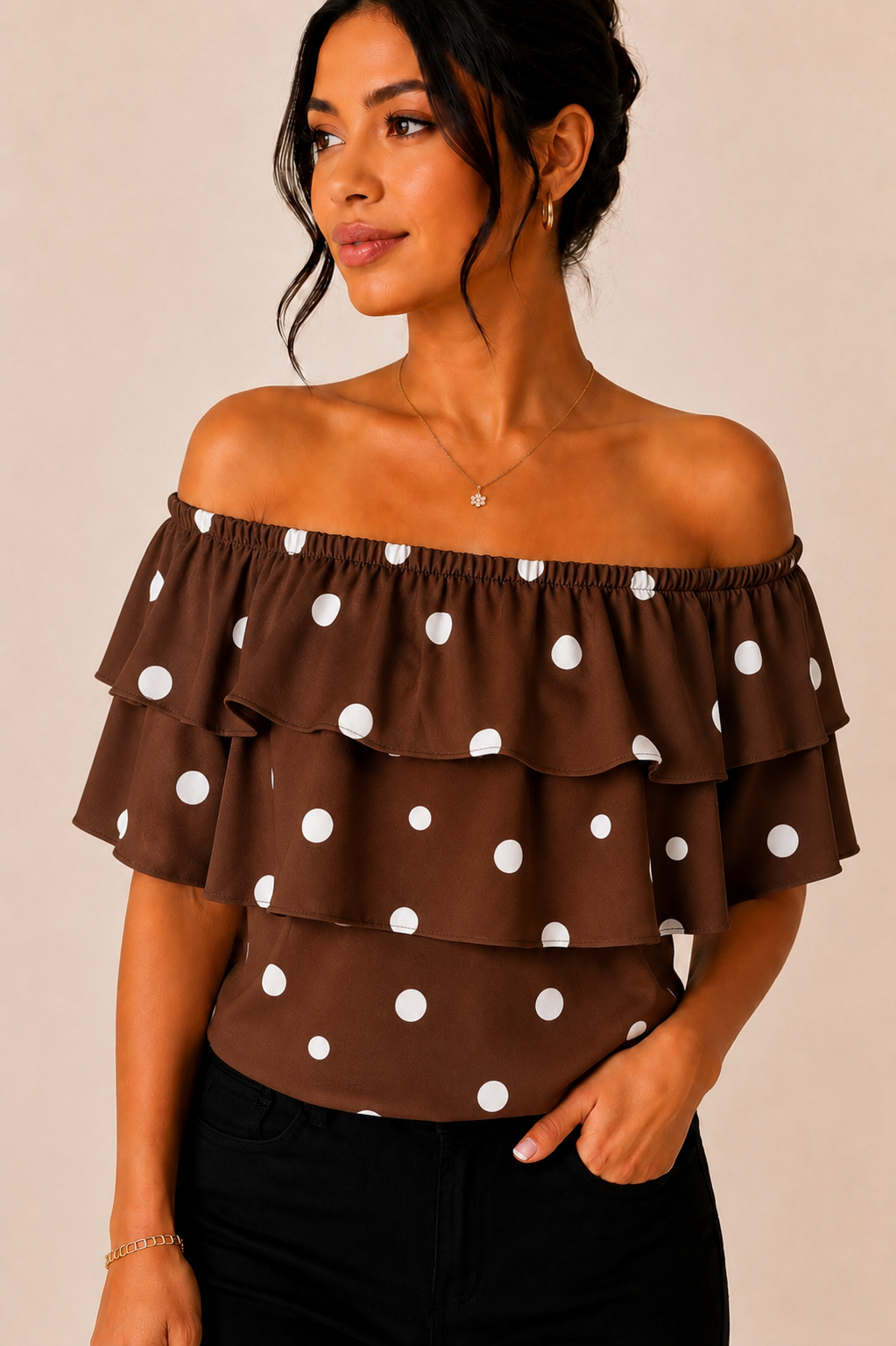 Blusa Marbella Mocha Polka Dot