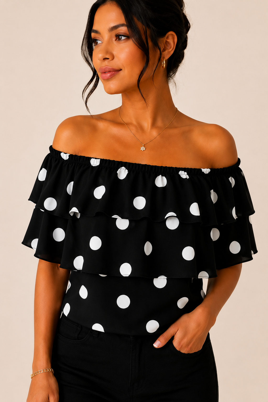 Blusa Marbella Polka Dot – Negro